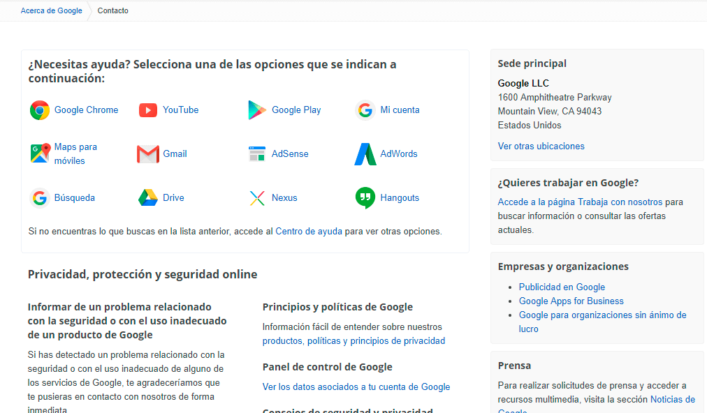 Contactar con Google España