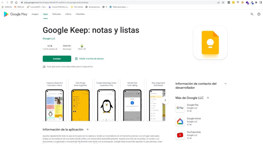 Google Keep en Windows