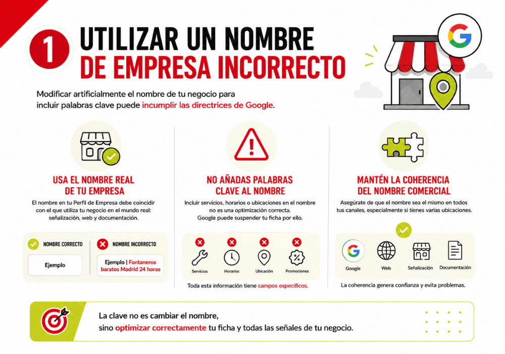 Utilizar un nombre de empresa incorrecto Utilizar un nombre de empresa incorrecto