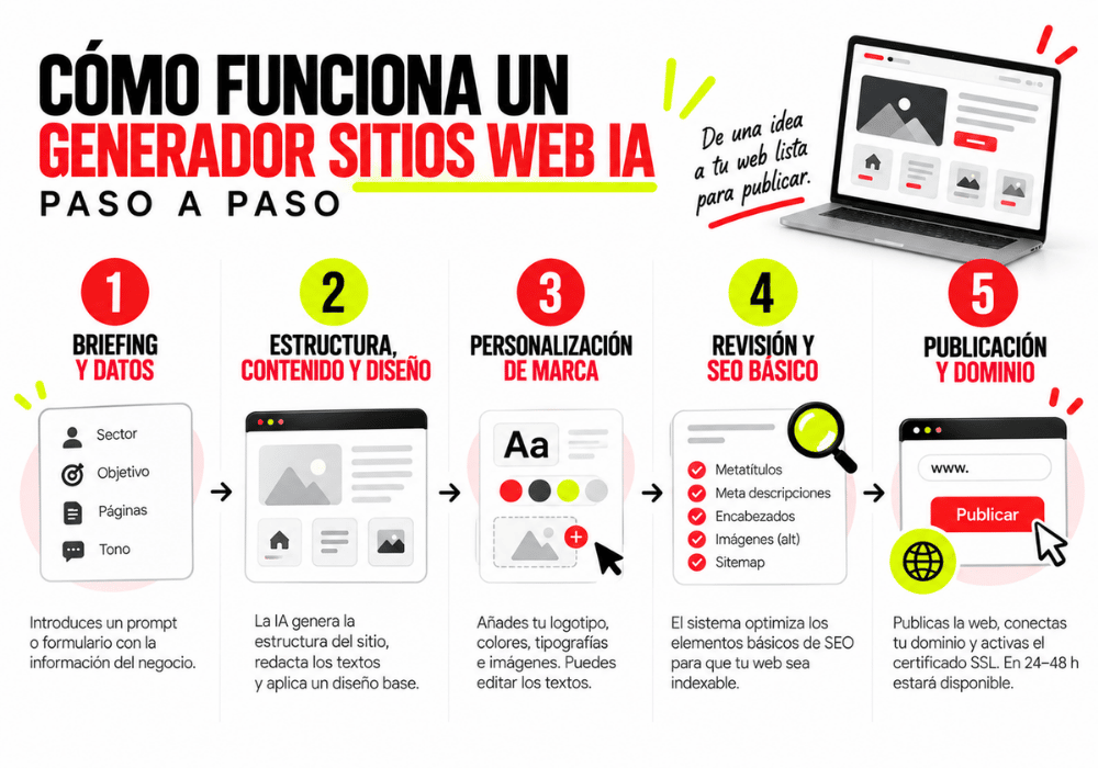 Cómo funciona un generador sitios web IA paso a paso Cómo funciona un generador sitios web IA paso a paso