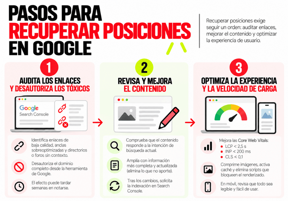 Pasos para recuperar posiciones en Google Pasos para recuperar posiciones en Google